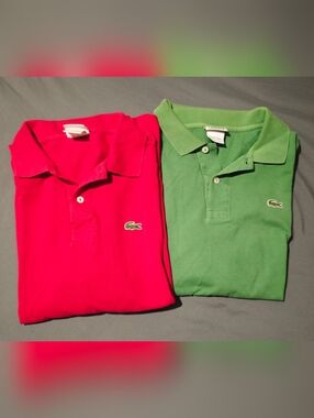 Lot of 2 Lacoste Men's Short Sleeve Polo Shirts Red / Green Size 7